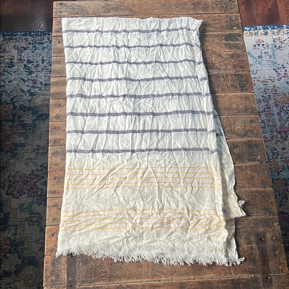 Chlo + Isabel Lightweight Scarf - White with Navy & Yellow Stripe